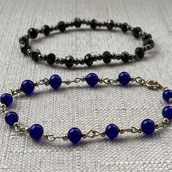 Women Bracelet Lot of 2 Wrist Band Blue and Black Bracelet Fashion Jewelry - Picture 5 of 10